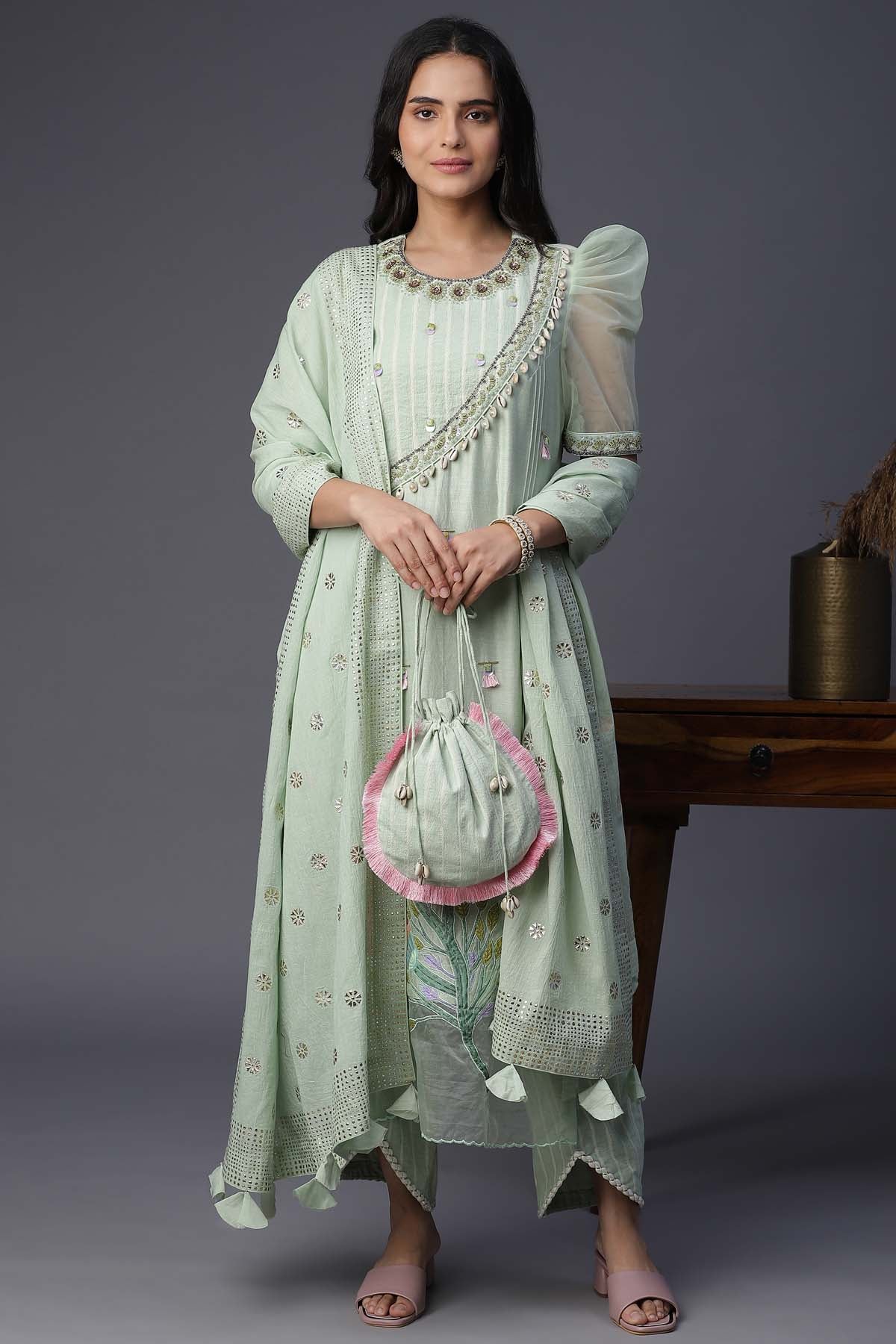 Buy Arpita SulakshanaSea Green Handpainted Kurta Set